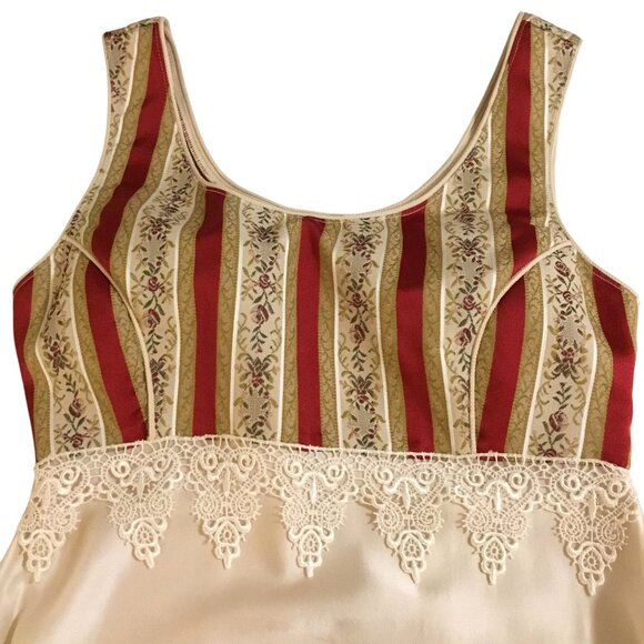 VTG Edwardian Silk Lace Bridal Gown Empire Waist Red Gold Custom Made Dress S - Picture 2 of 7